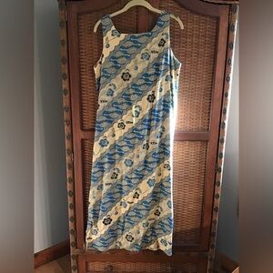 J. Peterman Blue and Cream Floral Maxi Dress